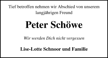 Traueranzeige von Peter Schöwe von Lübecker Nachrichten