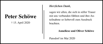 Traueranzeige von Peter Schöwe von Lübecker Nachrichten