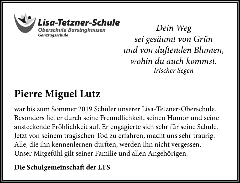  Traueranzeige für Pierre Miguel Lutz vom 02.05.2020 aus Hannoversche Allgemeine Zeitung/Neue Presse