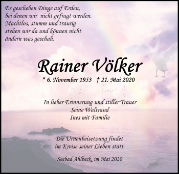 Traueranzeige von Rainer Völker von Ostsee-Zeitung GmbH