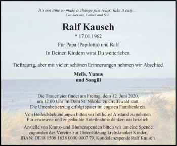 Traueranzeige von Ralf Kausch von Ostsee-Zeitung GmbH