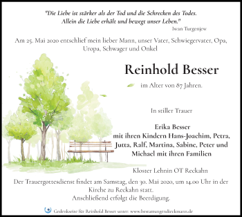 Traueranzeige von Reinhold Besser von Märkischen Allgemeine Zeitung