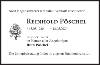 Traueranzeige von Reinhold Pöschel von Märkischen Allgemeine Zeitung