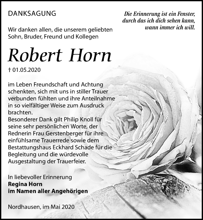  Traueranzeige für Robert Horn vom 30.05.2020 aus Leipziger Volkszeitung