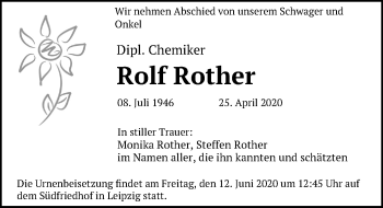 Traueranzeige von Rolf Rother von Leipziger Volkszeitung