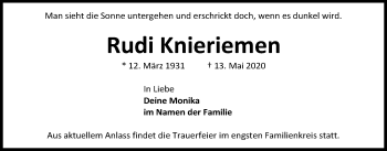 Traueranzeige von Rudi Knieriemen von Kieler Nachrichten