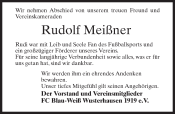 Traueranzeige von Rudolf Meißner von Märkischen Allgemeine Zeitung