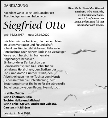 Traueranzeige von Siegfried Otto von Leipziger Volkszeitung