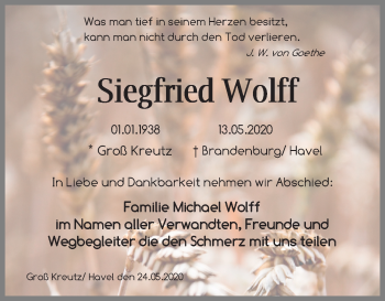 Traueranzeige von Siegfried Wolff von Märkischen Allgemeine Zeitung