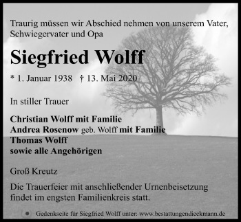 Traueranzeige von Siegfried Wolff von Märkischen Allgemeine Zeitung