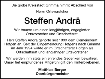 Traueranzeige von Steffen Andrä von Leipziger Volkszeitung