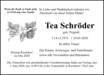 Traueranzeige von Tea Schröder von Ostsee-Zeitung GmbH