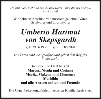 Traueranzeige von Umberto Hartmut von Skepsgardh von Märkischen Allgemeine Zeitung