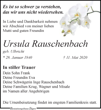 Traueranzeige von Ursula Rauschenbach von Leipziger Volkszeitung
