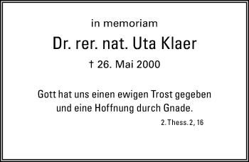 Traueranzeige von Uta Klaer von Göttinger Tageblatt