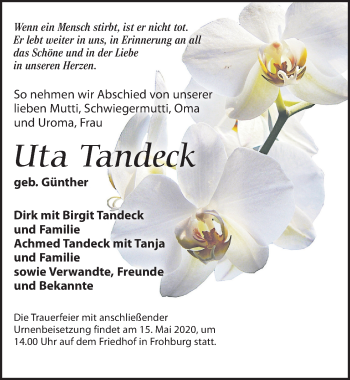 Traueranzeige von Uta Tandeck von Leipziger Volkszeitung