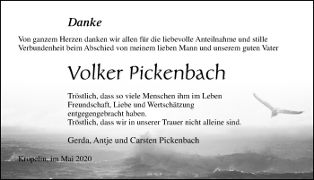 Traueranzeige von Volker Pickenbach von Ostsee-Zeitung GmbH