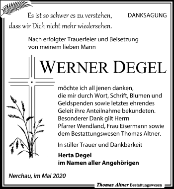Traueranzeige von Werner Degel von Leipziger Volkszeitung