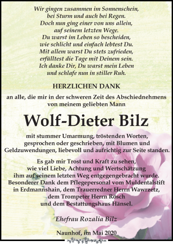 Traueranzeige von Wolf-Dieter Bilz von Leipziger Volkszeitung