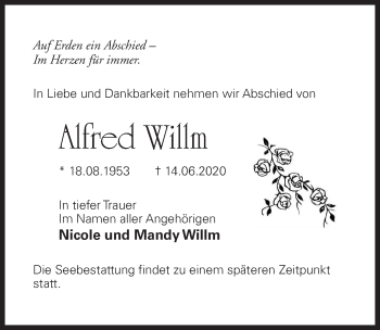 Traueranzeige von Alfred Willm von Märkischen Allgemeine Zeitung