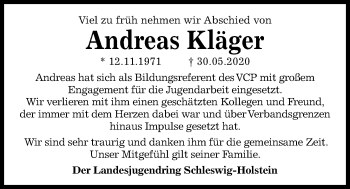 Traueranzeige von Andreas Kläger von Kieler Nachrichten