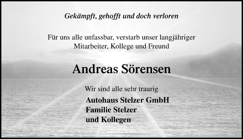 Traueranzeige für Andreas Sörensen vom 24.06.2020 aus Schaumburger Nachrichten