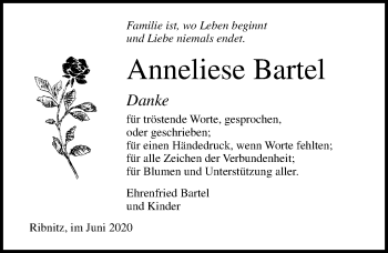 Traueranzeige von Anneliese Bartel von Ostsee-Zeitung GmbH