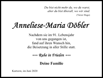 Traueranzeige von Anneliese-Maria Döbler von Märkischen Allgemeine Zeitung