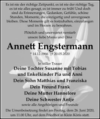 Traueranzeige von Annett Engstermann von Märkischen Allgemeine Zeitung