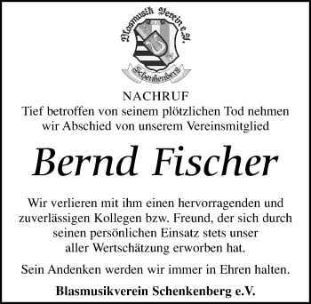 Traueranzeige von Bernd Fischer von Leipziger Volkszeitung