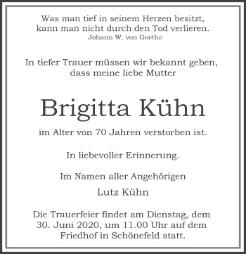 Traueranzeige von Brigitta Kühn von Märkischen Allgemeine Zeitung