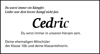 Traueranzeige von Cedric  von Leipziger Volkszeitung