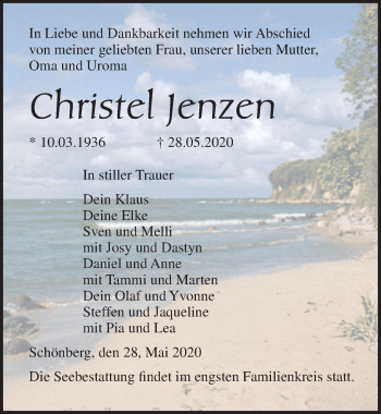 Traueranzeige von Christel Jenzen von Ostsee-Zeitung GmbH
