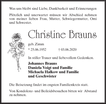 Traueranzeige von Christine Brauns von Märkischen Allgemeine Zeitung