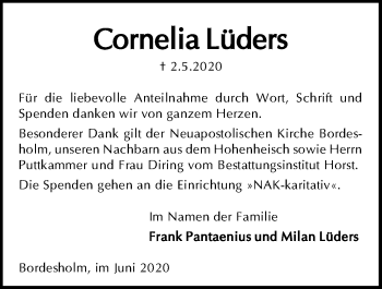 Traueranzeige von Cornelia Lüders von Kieler Nachrichten
