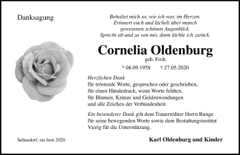 Traueranzeige von Cornelia Oldenburg von Ostsee-Zeitung GmbH