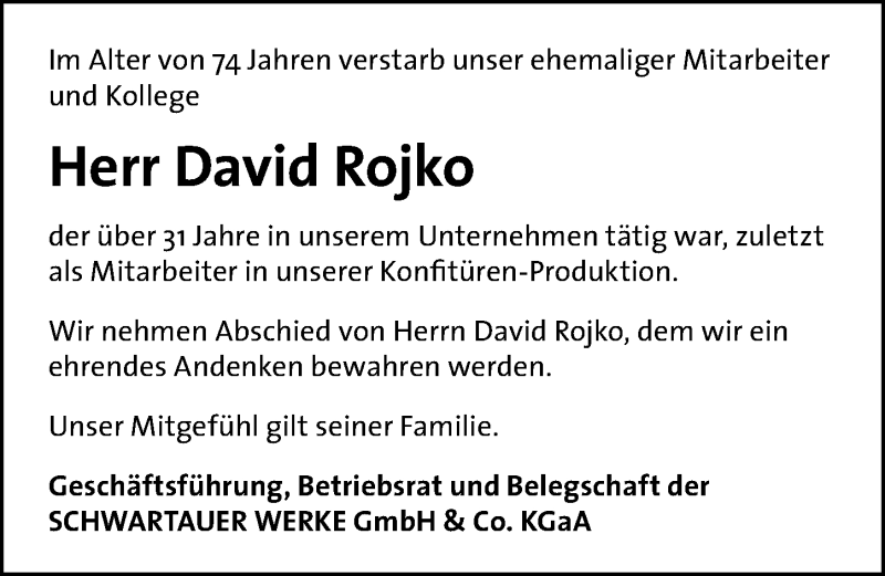  Traueranzeige für David Rojko vom 17.06.2020 aus Lübecker Nachrichten