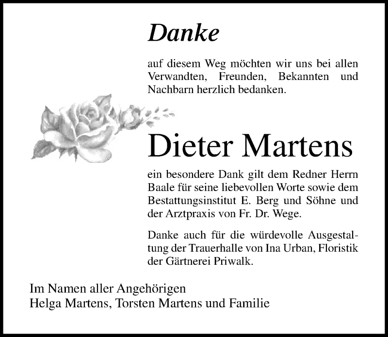  Traueranzeige für Dieter Martens vom 24.06.2020 aus Ostsee-Zeitung GmbH