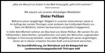 Traueranzeige von Dieter Pelikan von Leipziger Volkszeitung