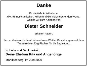 Traueranzeige von Dieter Schneider von Leipziger Volkszeitung