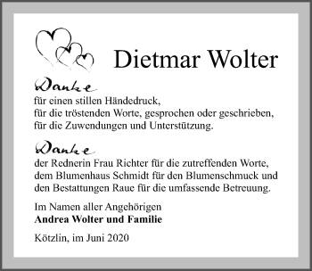 Traueranzeige von Dietmar Wolter