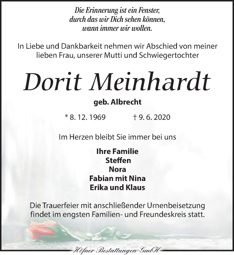  Traueranzeige für Dorit Meinhardt vom 20.06.2020 aus Torgauer Zeitung