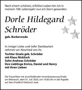 Traueranzeige von Dorle Hildegard Schröder von Leipziger Volkszeitung