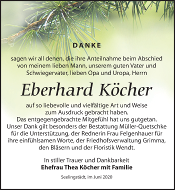 Traueranzeige von Eberhard Köcher von Leipziger Volkszeitung