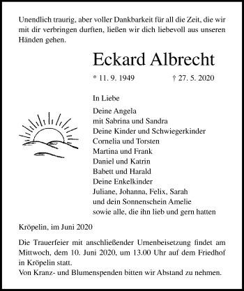 Traueranzeige von Eckard Albrecht von Ostsee-Zeitung GmbH