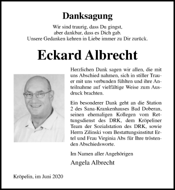 Traueranzeige von Eckard Albrecht von Ostsee-Zeitung GmbH
