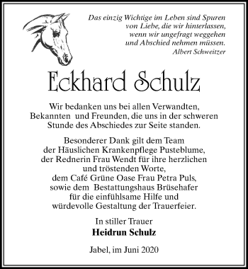 Traueranzeige von Eckhard Schulz von Märkischen Allgemeine Zeitung