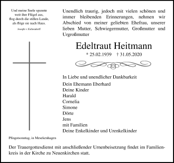 Traueranzeige von Edeltraut Heitmann von Ostsee-Zeitung GmbH