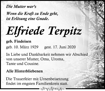 Traueranzeige von Elfriede Terpitz von Leipziger Volkszeitung