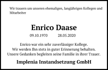 Traueranzeige von Enrico Daase von Ostsee-Zeitung GmbH